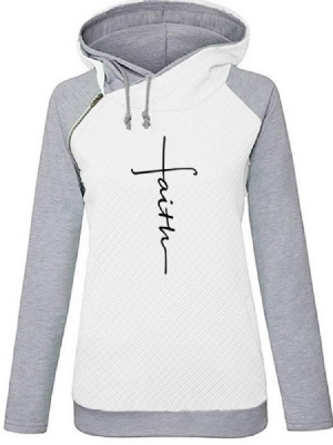 Raglan Ermet Letter Hood Print-hettegensere For Kvinner