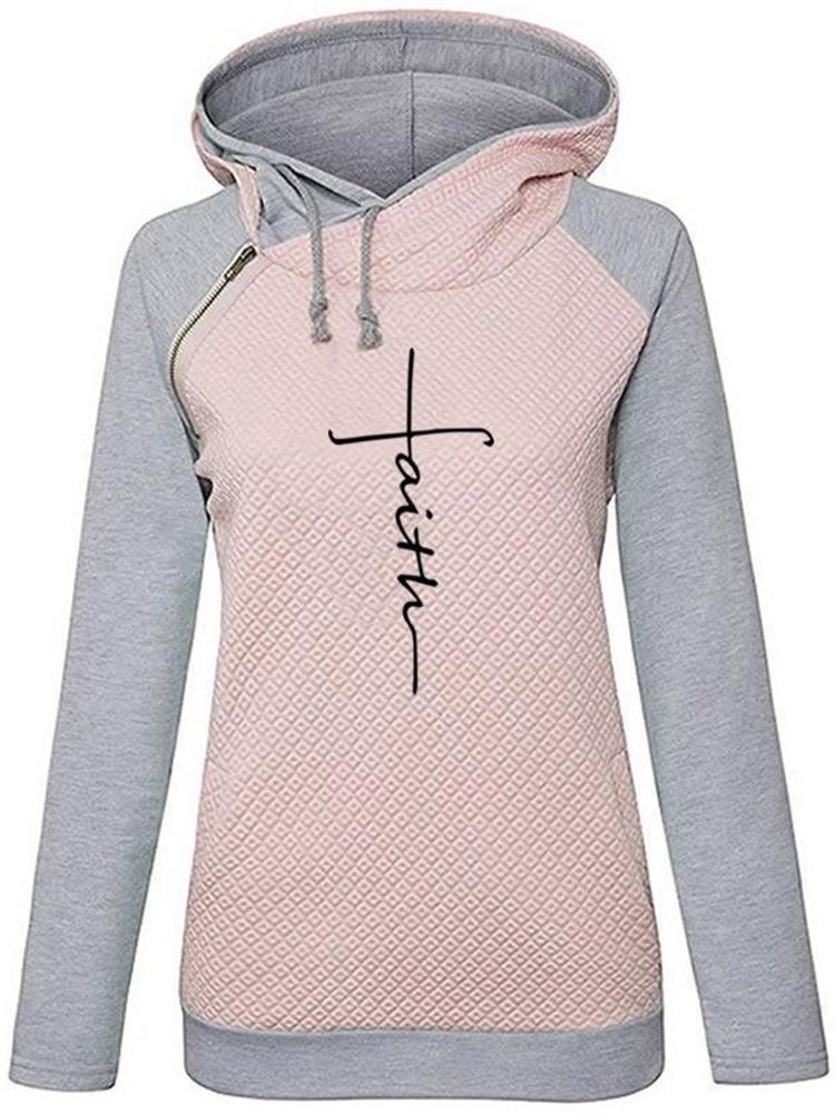 Raglan Ermet Letter Hood Print-hettegensere For Kvinner