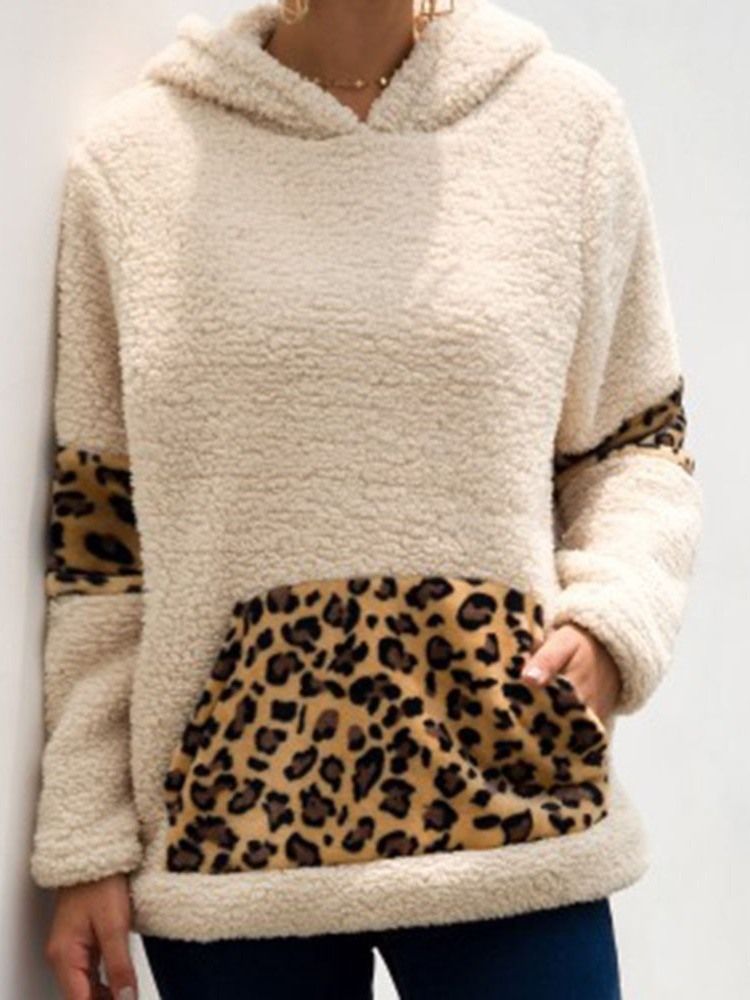 Regular Leopard Fall Hoodie Med Hette For Kvinner