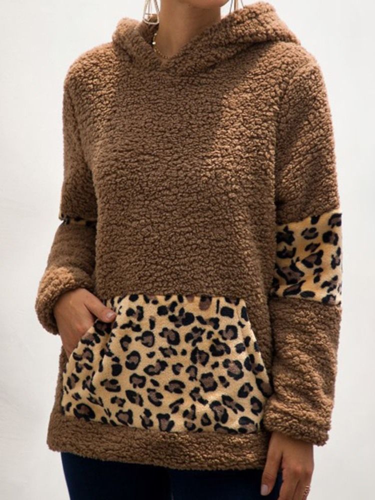 Regular Leopard Fall Hoodie Med Hette For Kvinner