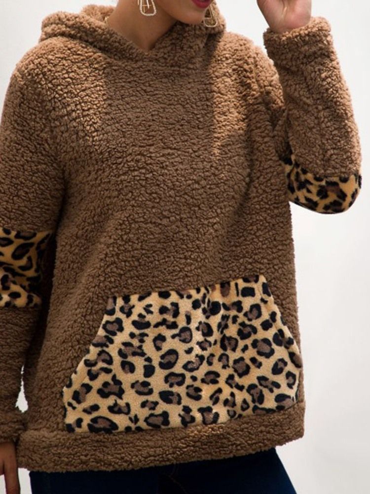 Regular Leopard Fall Hoodie Med Hette For Kvinner