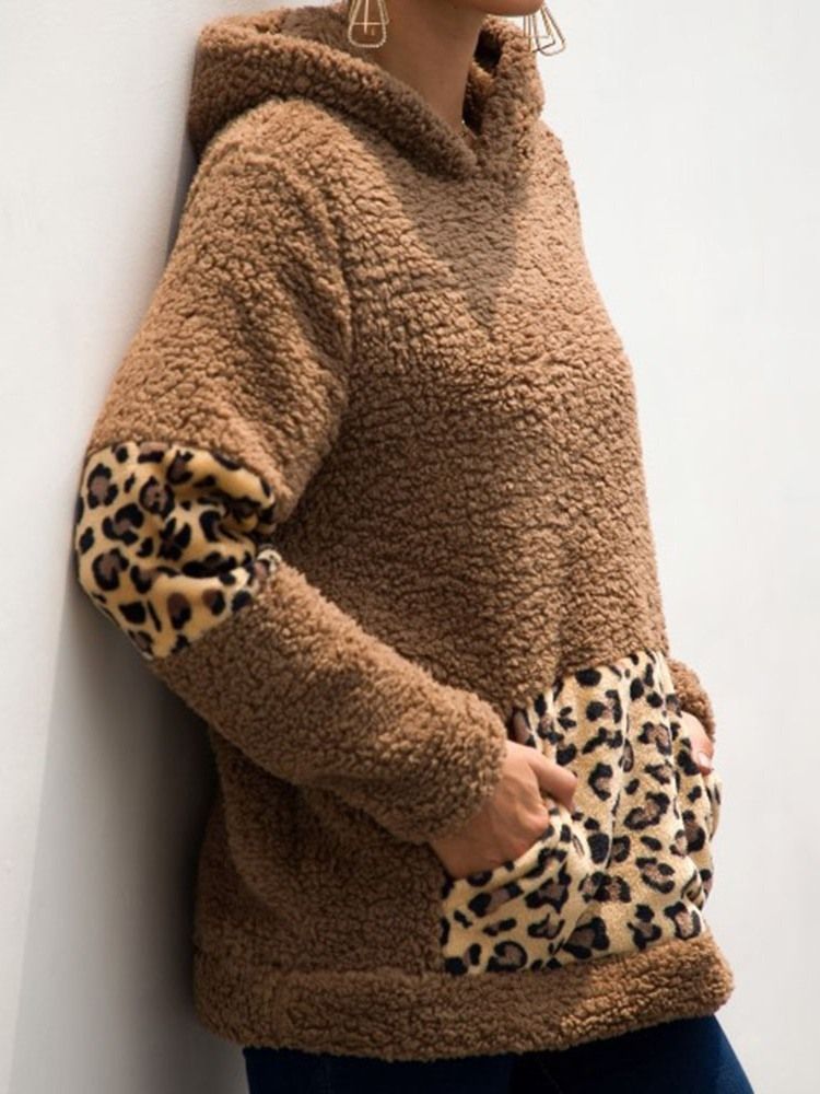 Regular Leopard Fall Hoodie Med Hette For Kvinner