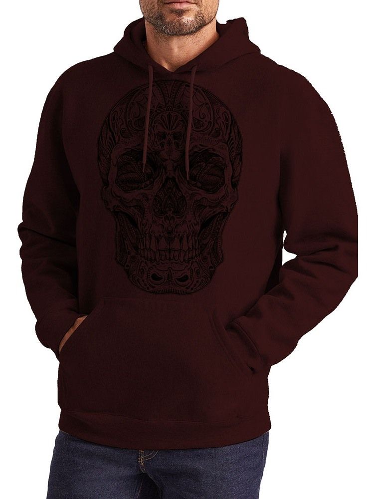 Skull Print Pullover Hettegenser For Menn