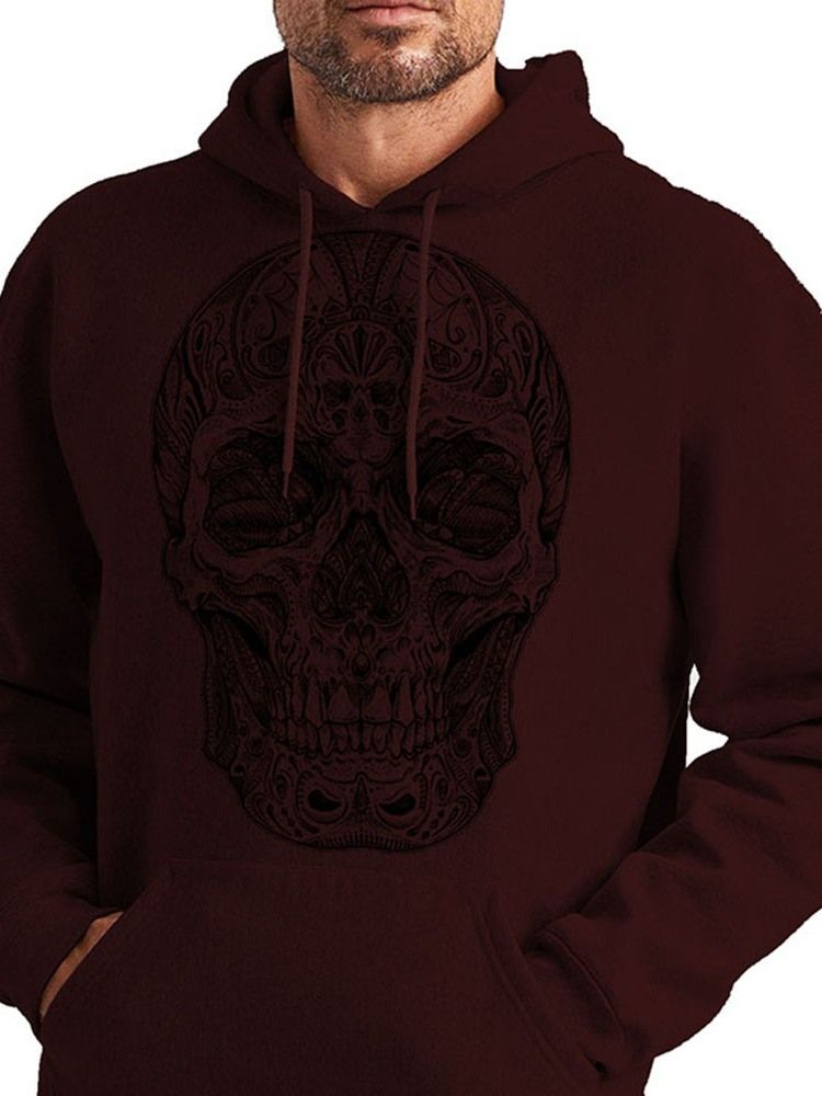 Skull Print Pullover Hettegenser For Menn