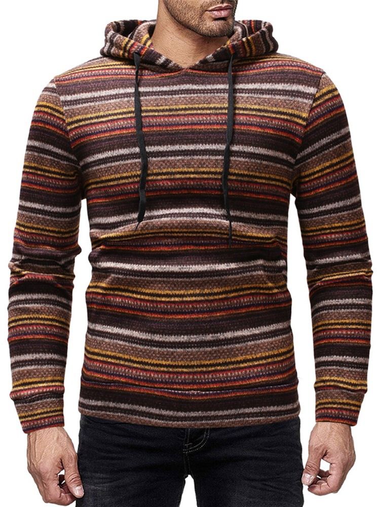 Stripe Casual Style Winter Hoodies For Menn