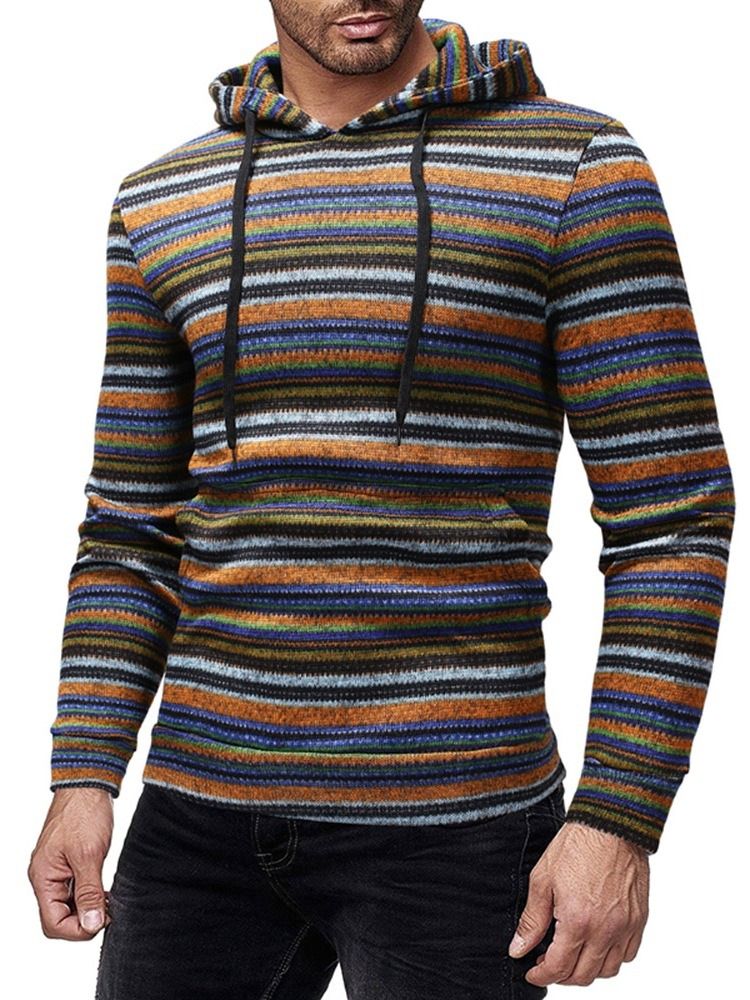 Stripe Casual Style Winter Hoodies For Menn