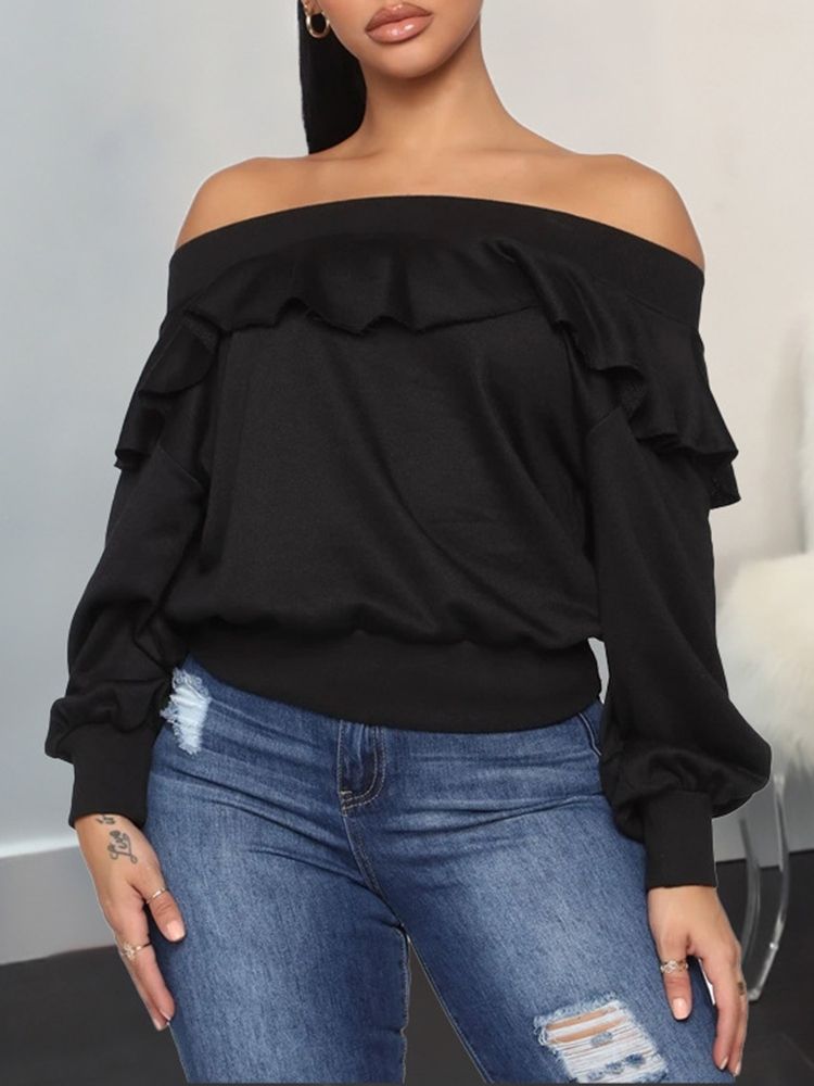 Vanlig Falbala Off-shoulder Fall-hettegenser For Damer