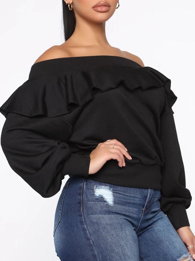 Vanlig Falbala Off-shoulder Fall-hettegenser For Damer