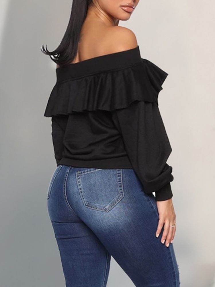 Vanlig Falbala Off-shoulder Fall-hettegenser For Damer