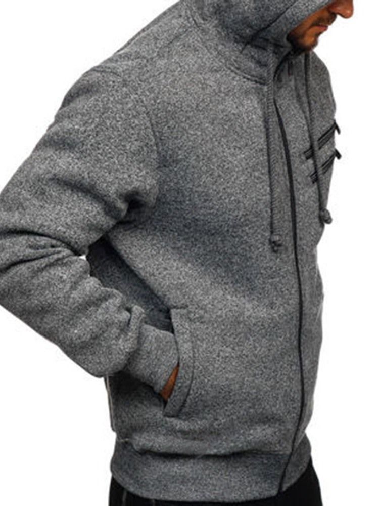 Vanlig Farge Pocketed Kunstig Fleece Menns Casual Hettegensere