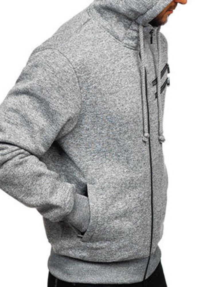 Vanlig Farge Pocketed Kunstig Fleece Menns Casual Hettegensere