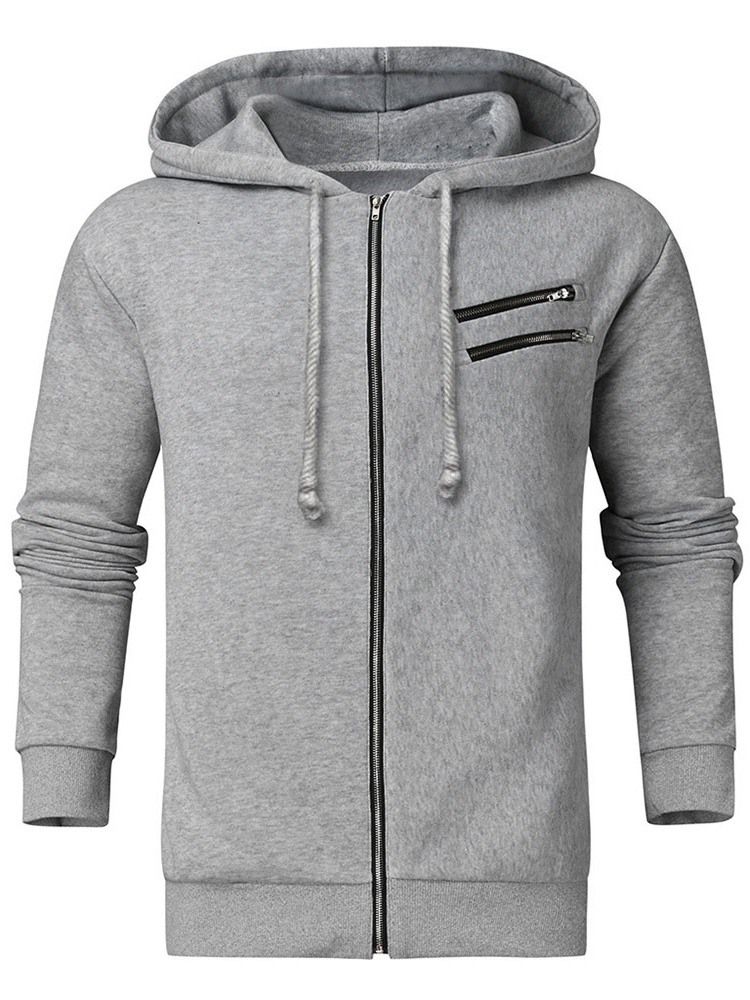 Vanlig Farge Pocketed Kunstig Fleece Menns Casual Hettegensere