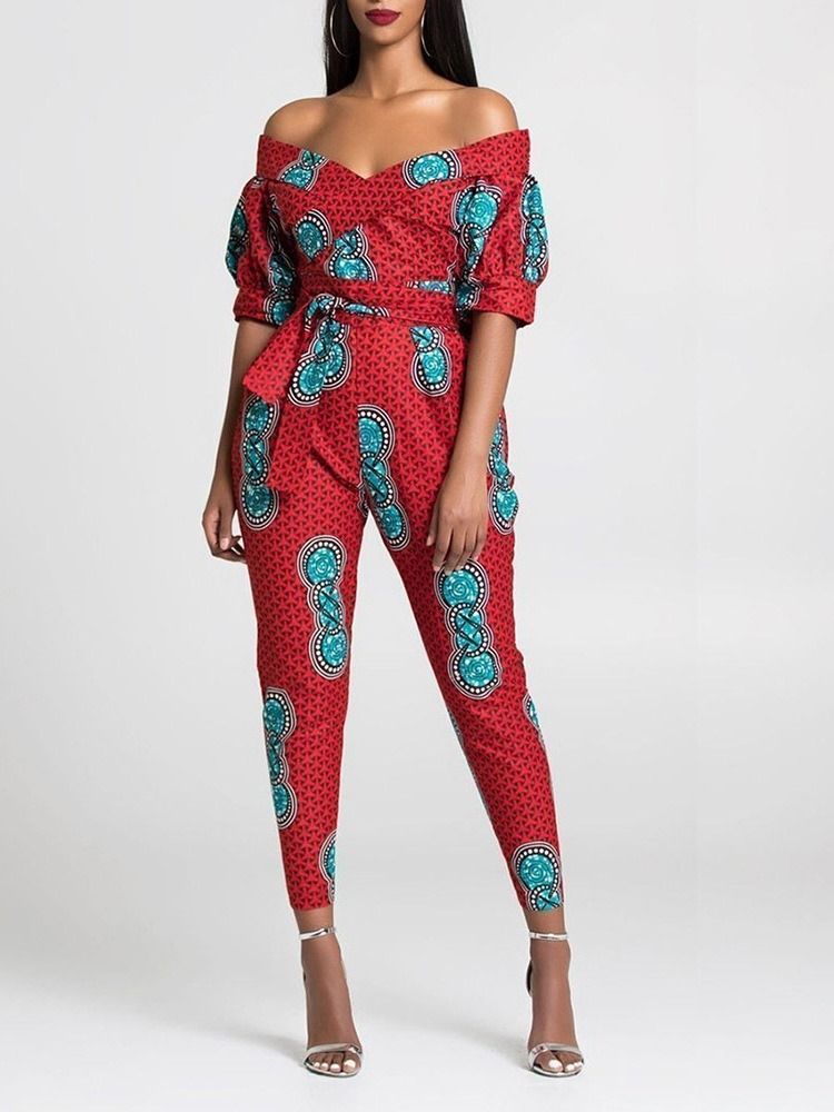 Ankelengde Western Print Straight Slim Jumpsuit For Kvinner