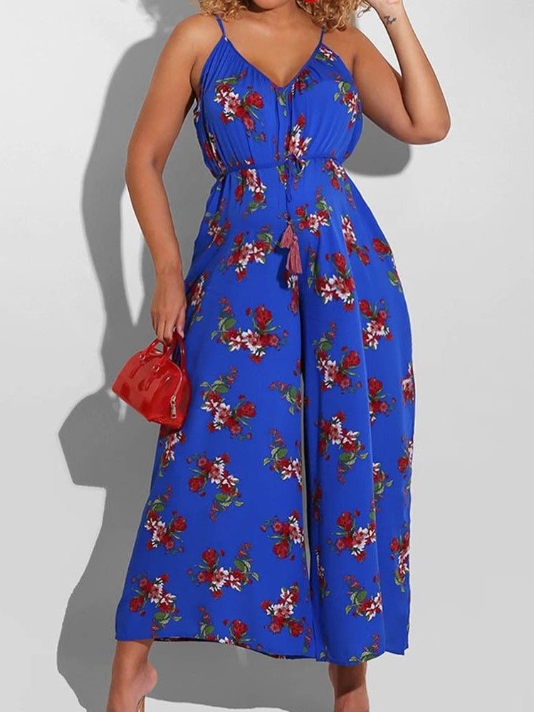 Ankellengde Floral Casual Loose Jumpsuit For Kvinner