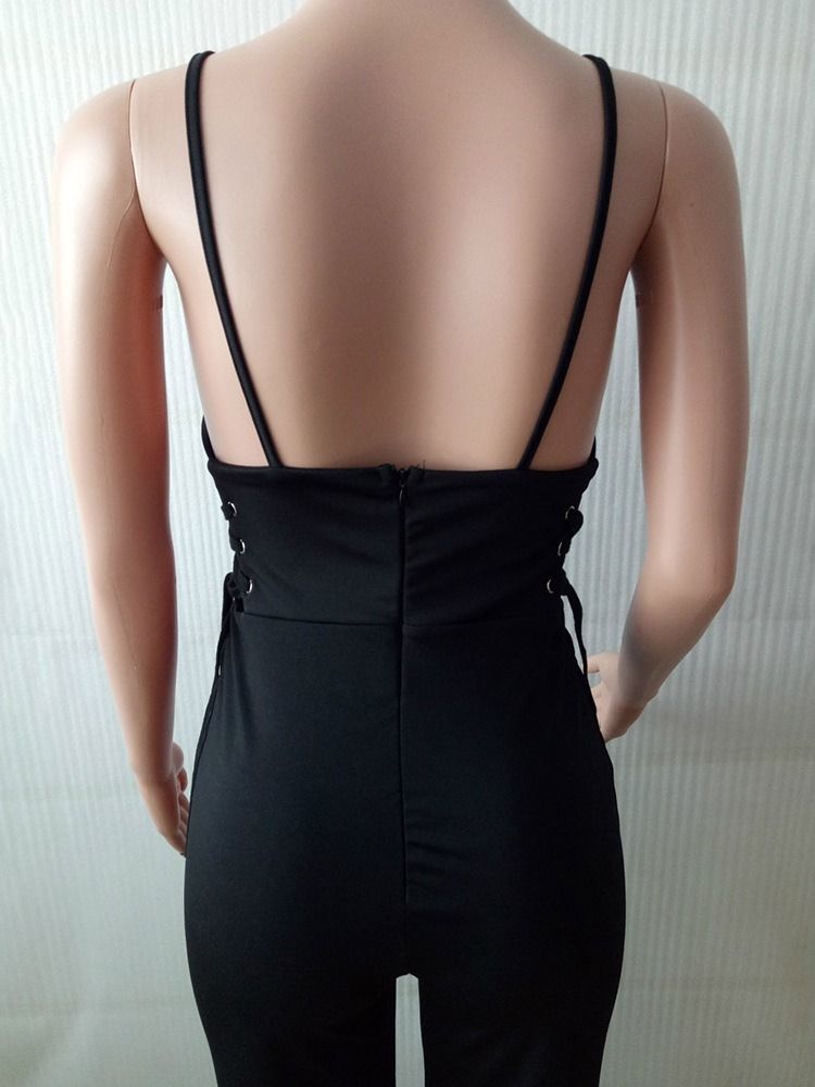 Backless Plain Sexy Slank Rett Jumpsuit For Kvinner