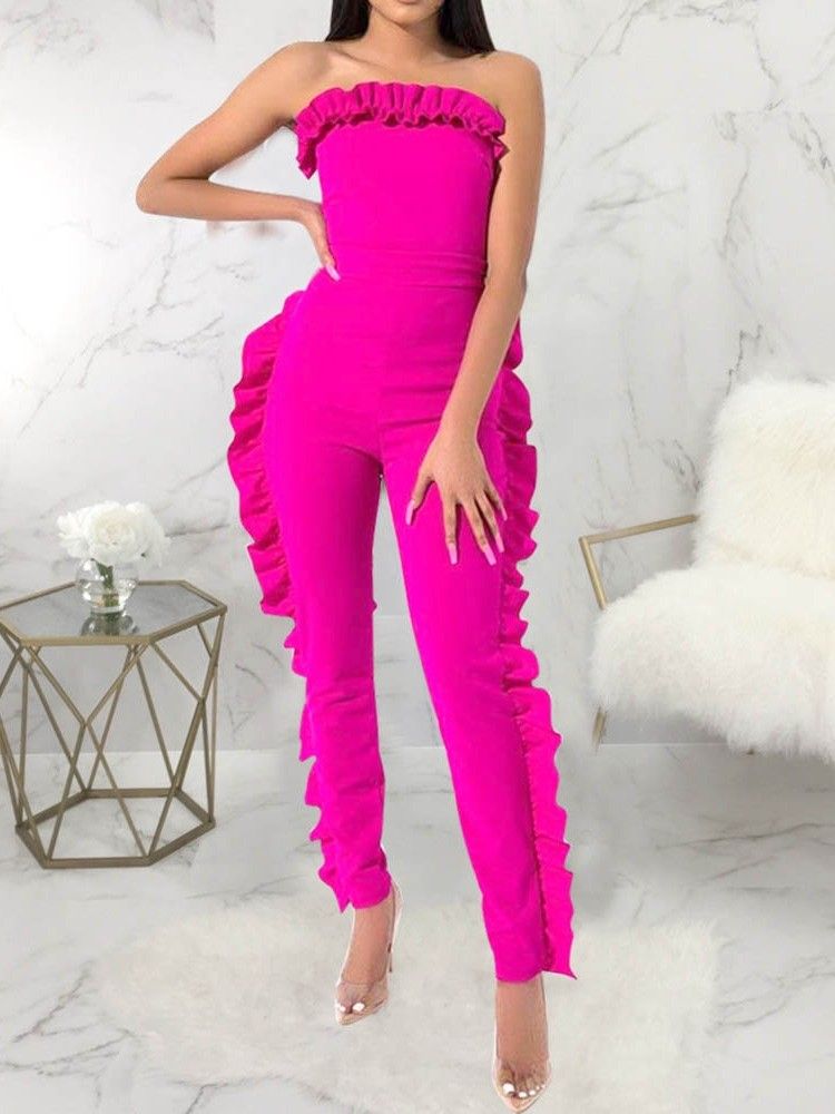 Bowknot Plain Full Length Skinny Jumpsuit For Kvinner