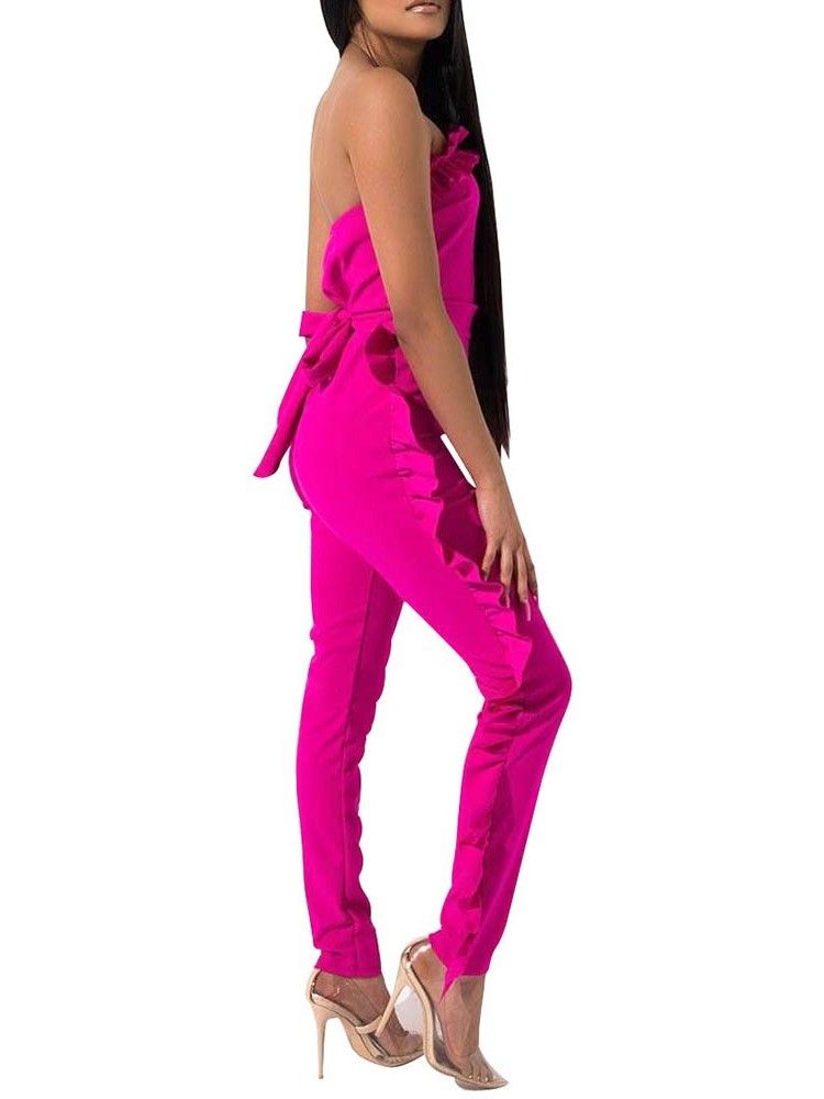 Bowknot Plain Full Length Skinny Jumpsuit For Kvinner