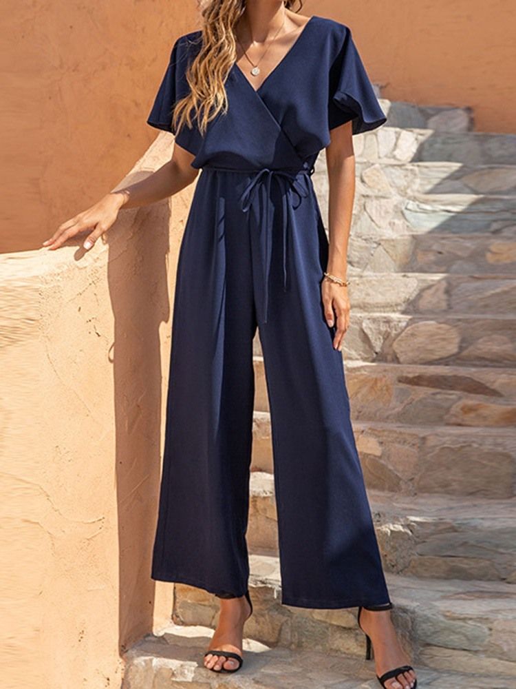 Casual Ankellengde Vanlig Løs Kvinners Jumpsuit