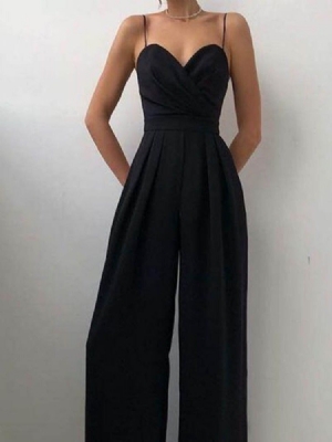 Fashion Plain Backless Wide Legs Slim Jumpsuit For Kvinner