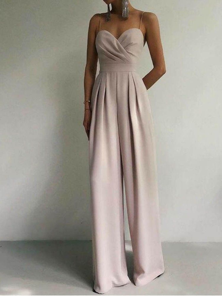 Fashion Plain Backless Wide Legs Slim Jumpsuit For Kvinner