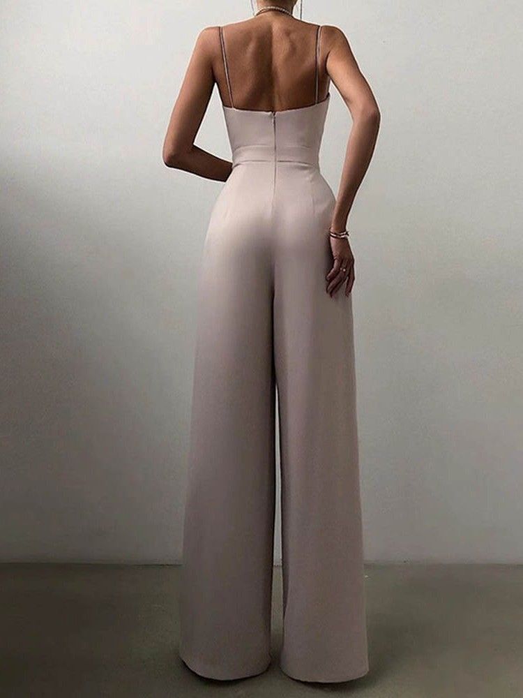 Fashion Plain Backless Wide Legs Slim Jumpsuit For Kvinner