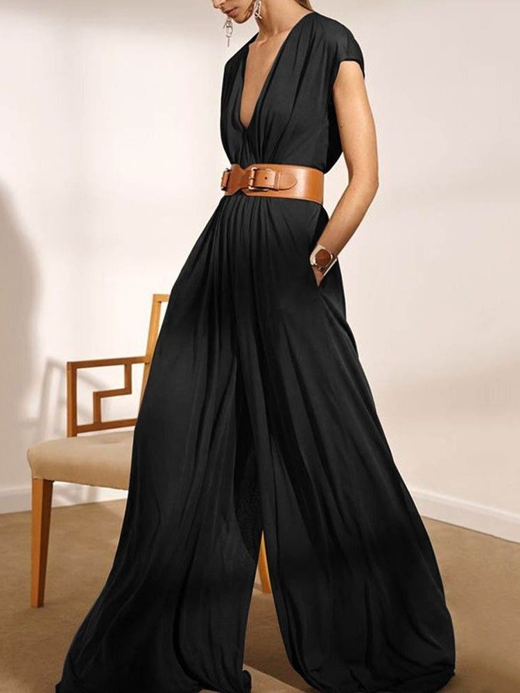 Fashion Plain Full Length Wide Leg Slim Slim Jumpsuit For Kvinner