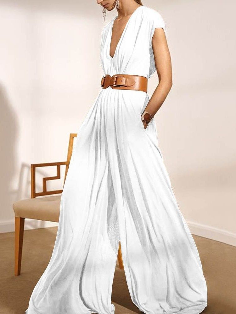 Fashion Plain Full Length Wide Leg Slim Slim Jumpsuit For Kvinner