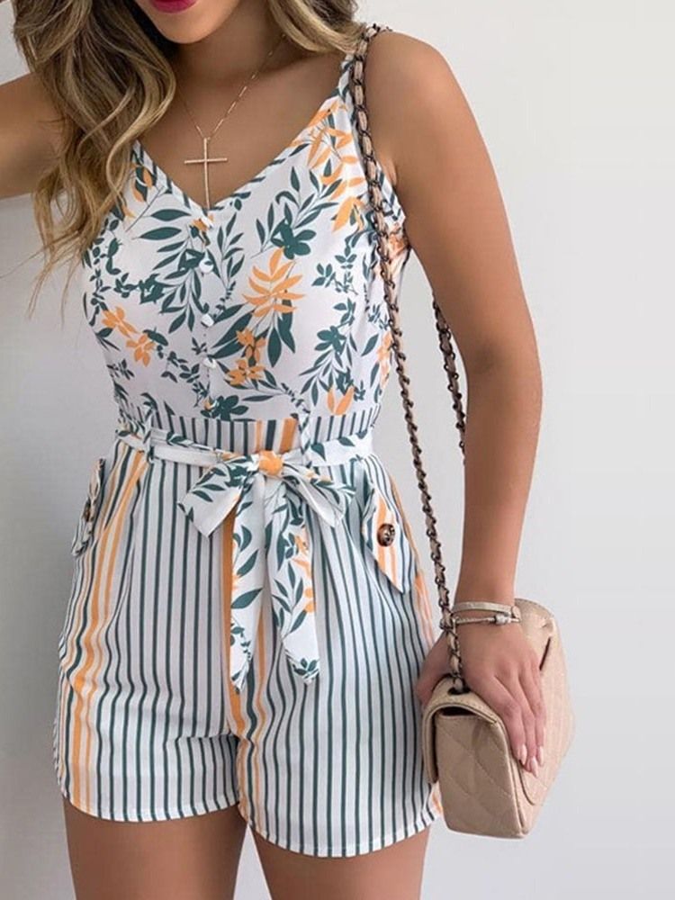 Floral Print Office Lady Slim Straight Rompers For Kvinner