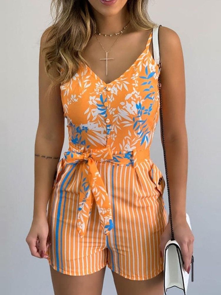 Floral Print Office Lady Slim Straight Rompers For Kvinner