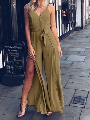 Full Lengde Fashion Plain Dame Wide Legs Slim Jumpsuit