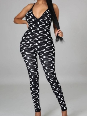 Full Lengde Fashion Print Slim High Waist Dame Jumpsuit