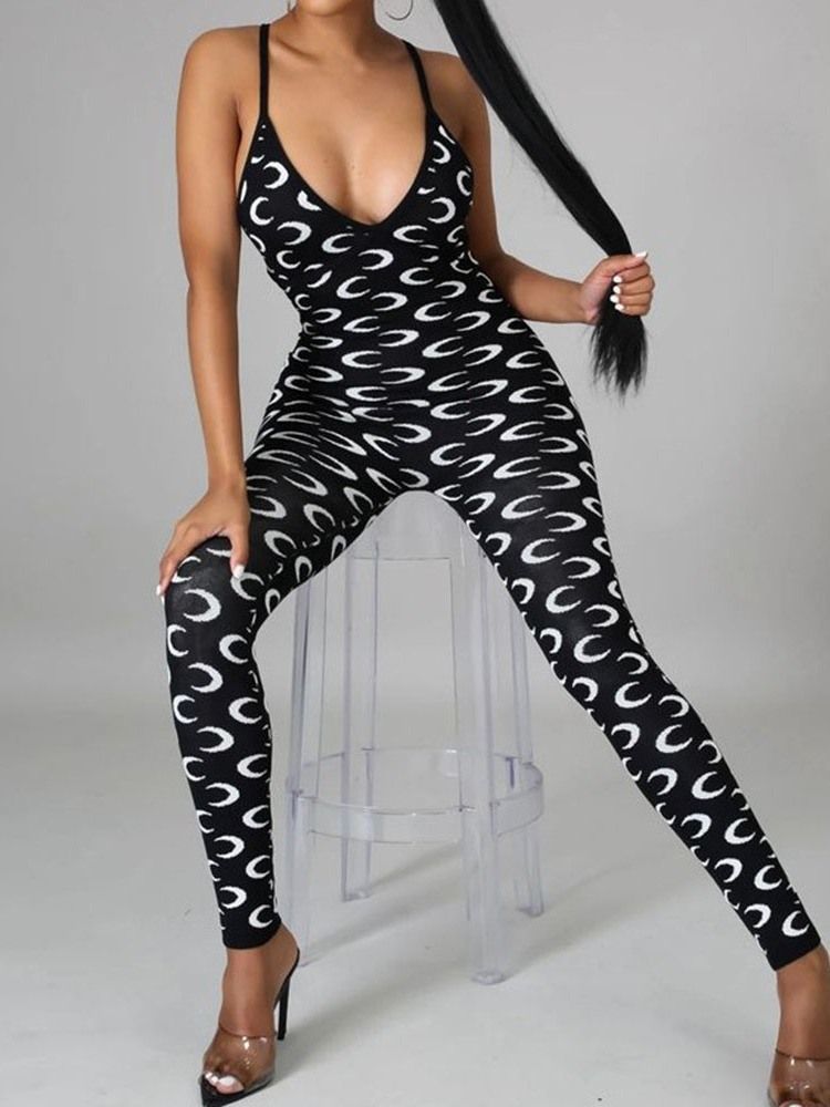 Full Lengde Fashion Print Slim High Waist Dame Jumpsuit