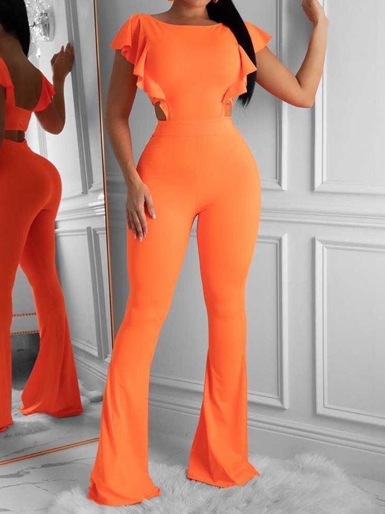 Full Lengde Mote Vanlig Bellbottoms Slim Jumpsuit For Kvinner