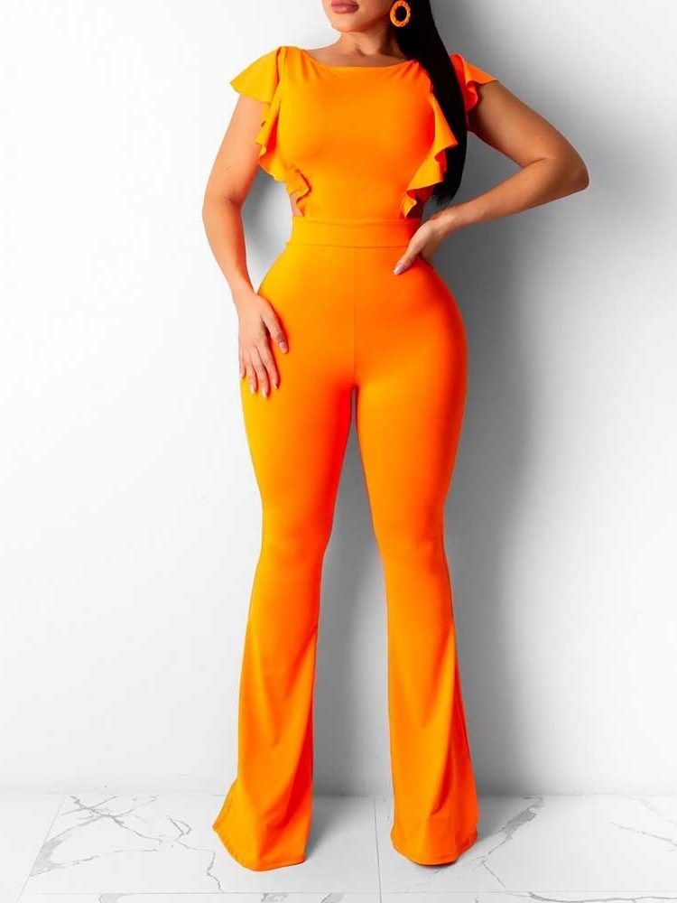 Full Lengde Mote Vanlig Bellbottoms Slim Jumpsuit For Kvinner