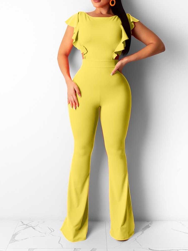 Full Lengde Mote Vanlig Bellbottoms Slim Jumpsuit For Kvinner