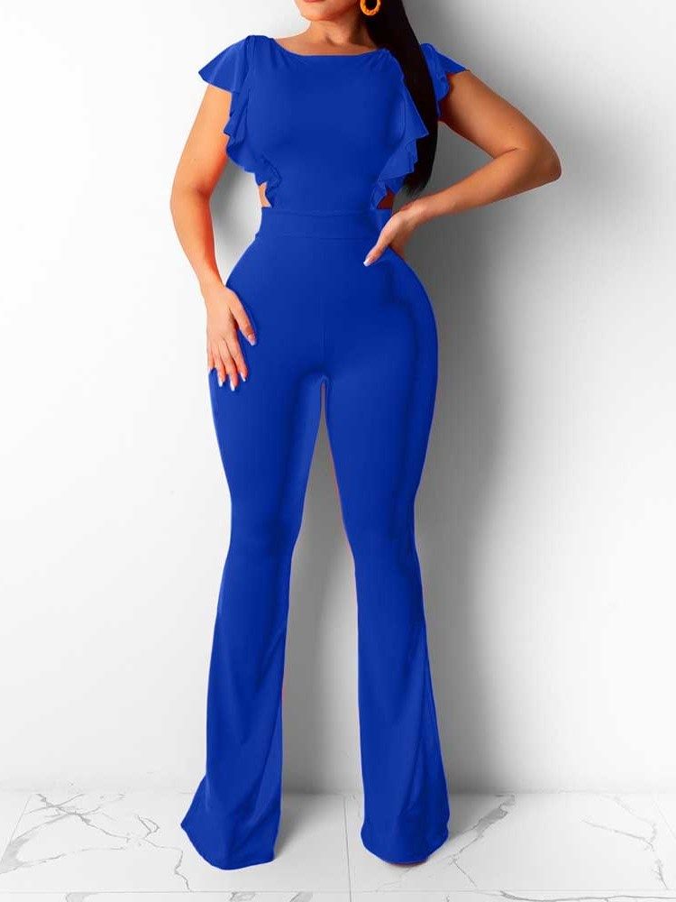 Full Lengde Mote Vanlig Bellbottoms Slim Jumpsuit For Kvinner