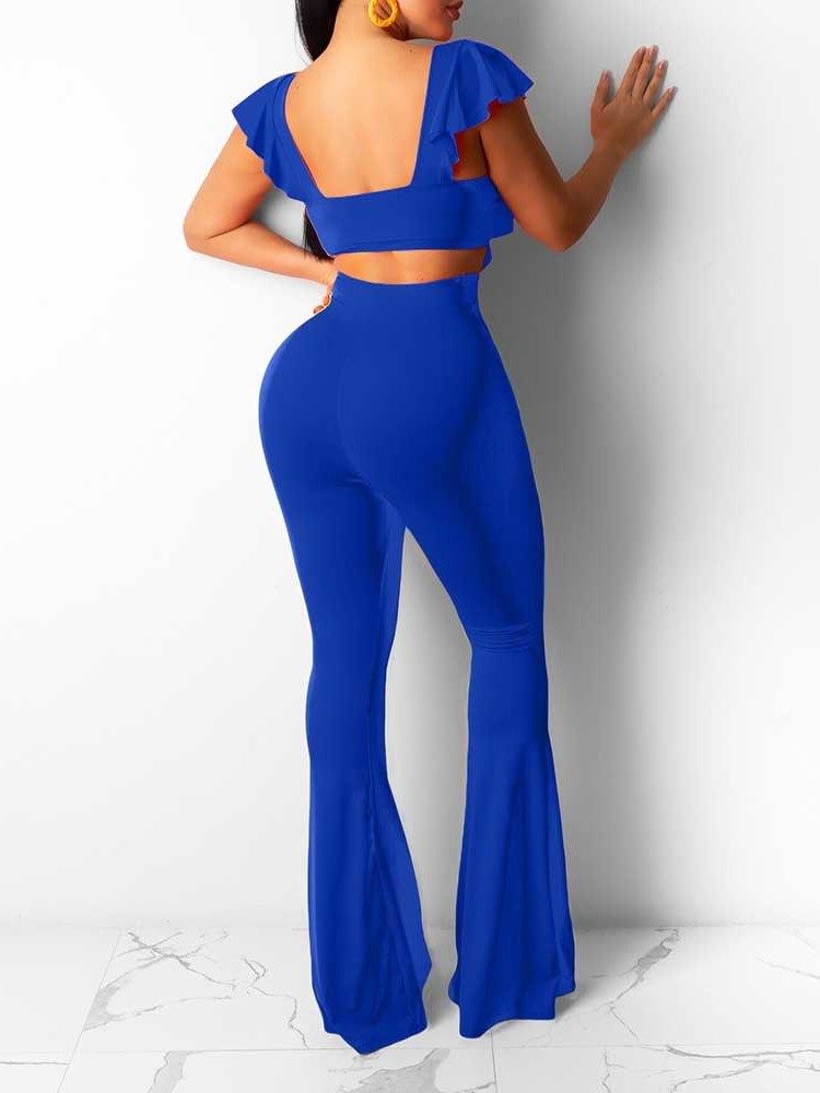 Full Lengde Mote Vanlig Bellbottoms Slim Jumpsuit For Kvinner