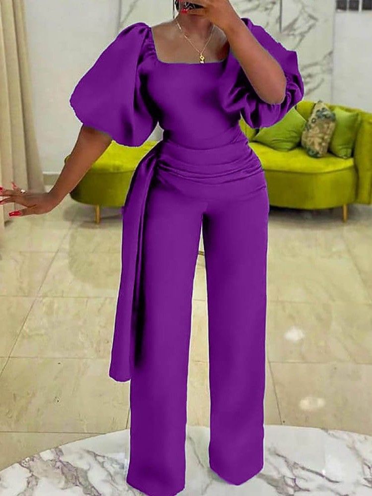 Full Lengde Office Lady Plain Straight Dame Slim Jumpsuit