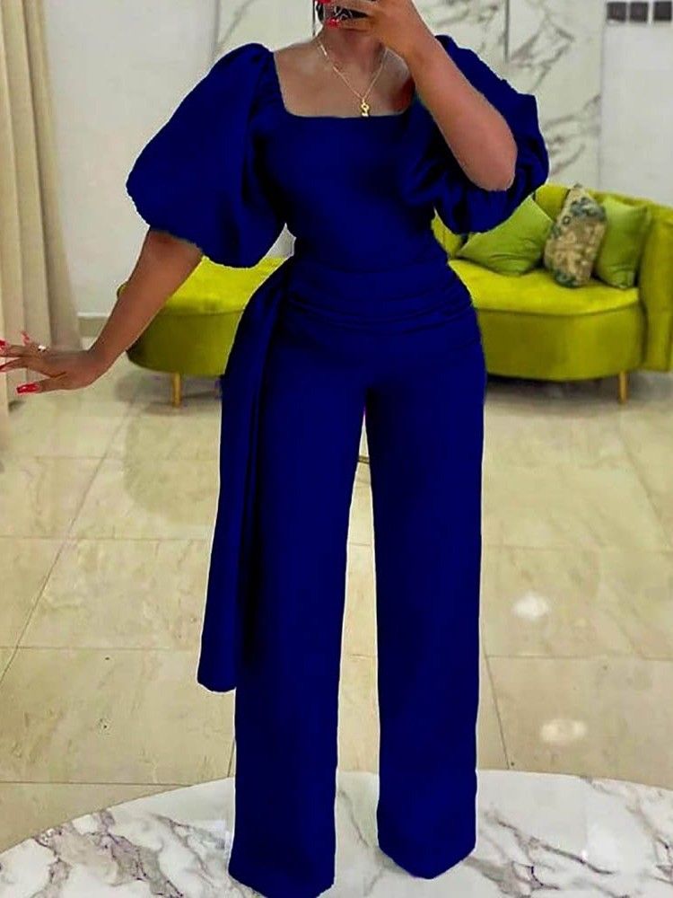 Full Lengde Office Lady Plain Straight Dame Slim Jumpsuit