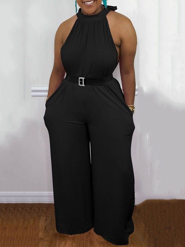 Full Lengde Pocket Plain Slim Straight Dame Jumpsuit For Kvinner