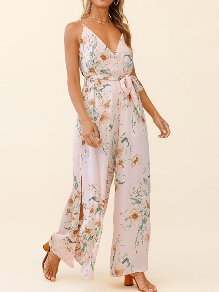 Full Lengde Print Fashion Wide Legs Loose Jumpsuit For Kvinner