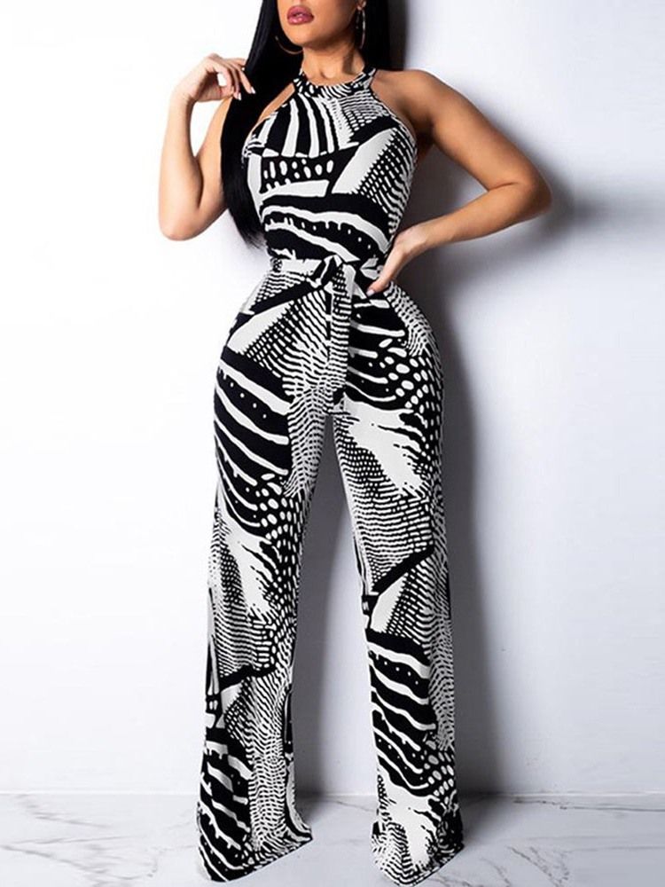 Geometrisk Belte Western Slim Mid Waist Jumpsuit For Kvinner