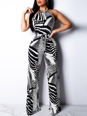 Geometrisk Belte Western Slim Mid Waist Jumpsuit For Kvinner