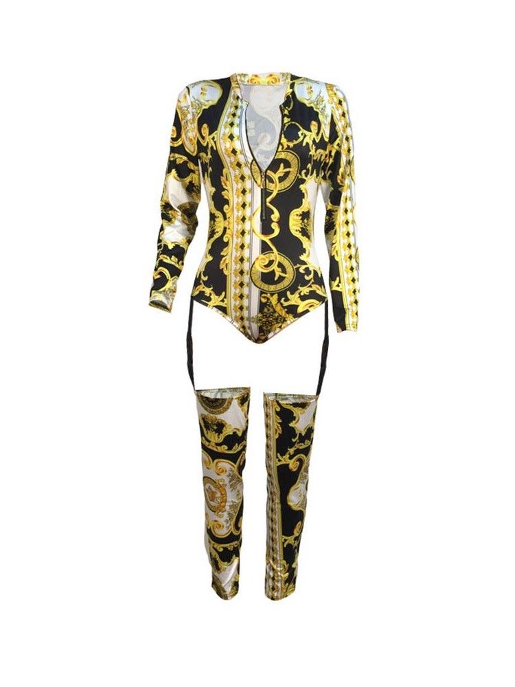 Knelengde Sexy Print Pencil Pants Skinny Jumpsuit For Kvinner