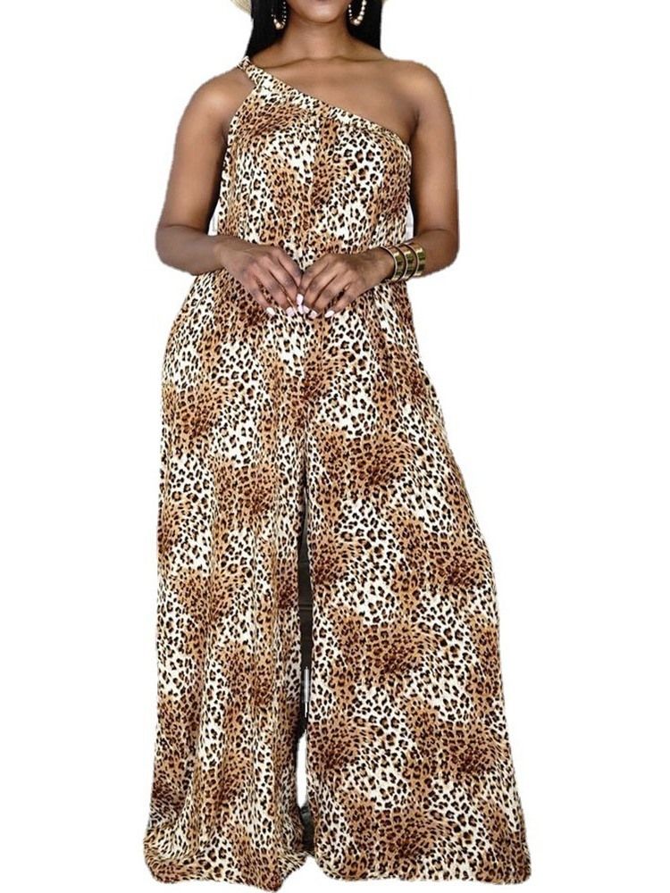 Leopard Casual Full Lengde Loose Jumpsuit For Kvinner Med Brede Ben