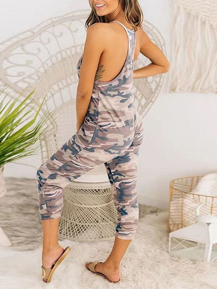 Mid-calf Camouflage Backless Pencil Pants Slim Jumpsuit For Kvinner