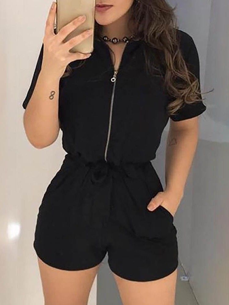 Office Lady Shorts Plain Straight Kvinner Slim Rompers