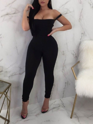 Plain Backless Full Length Skinny Pencil Pants Dame Jumpsuit