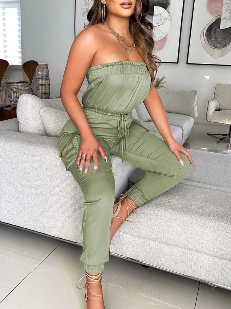 Plain Casual Ankle Length Pencil Pants Mid Waist Jumpsuit For Kvinner