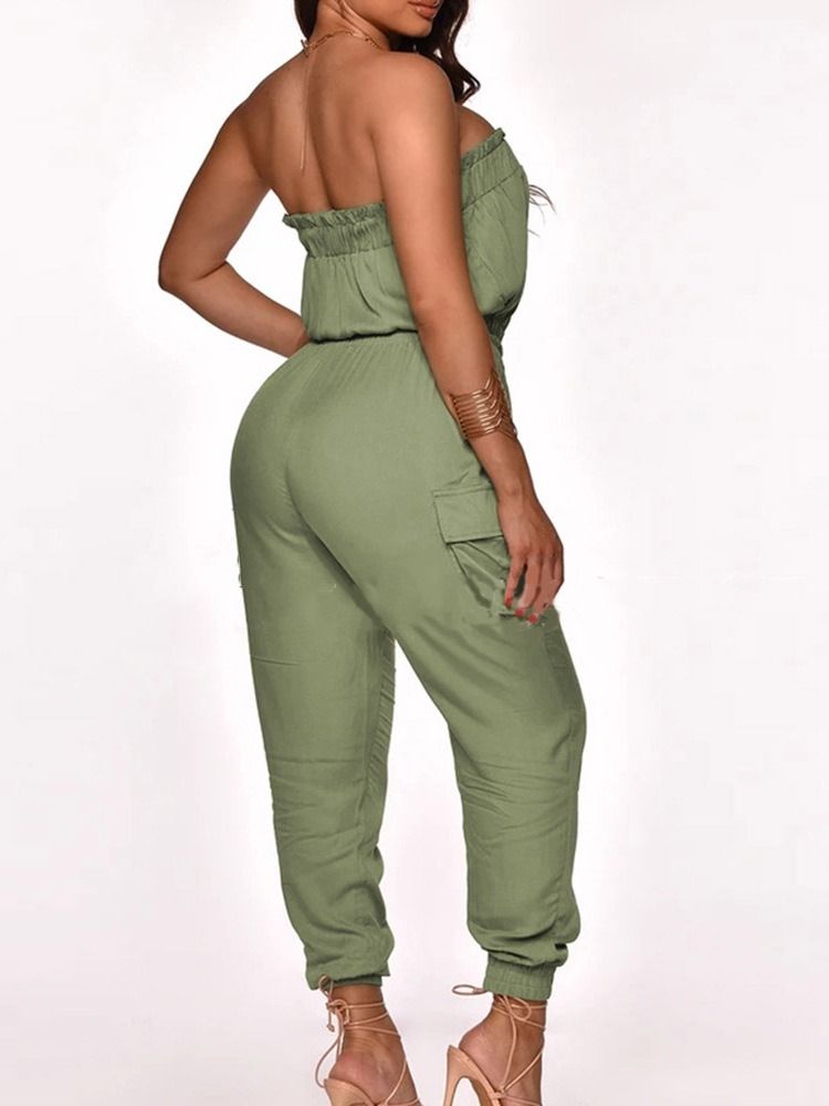 Plain Casual Ankle Length Pencil Pants Mid Waist Jumpsuit For Kvinner